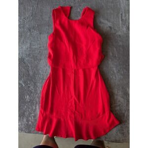 Banana Republic Red Popover Ruffle Hem Mini Dress Sleeveless Size 2 Gold Zip